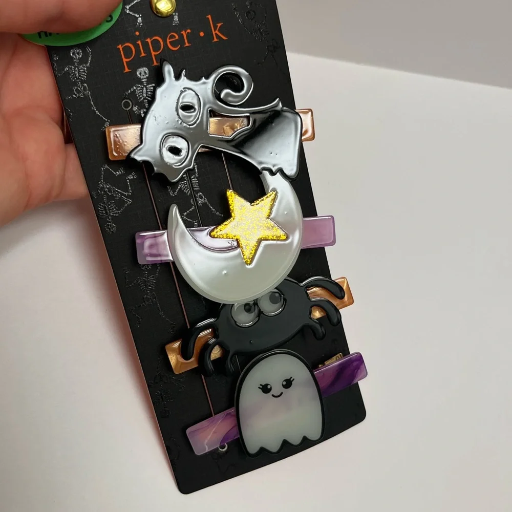 NWT 👻🌙 🐈‍⬛ Piper K Halloween Spider Ghost Cat Moon & Star barrettes